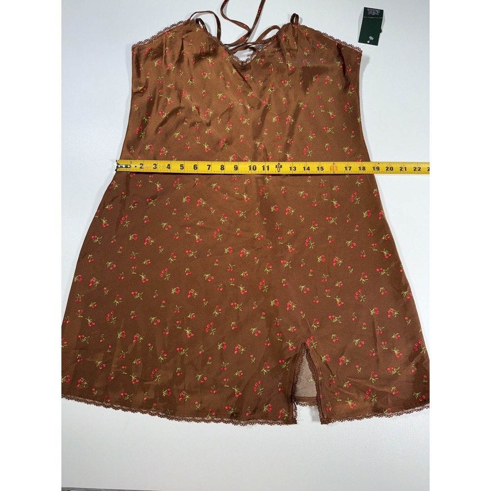 NWT Wild Fable Tie Back Slip Dress Shiny Brown Floral Satin with Lace Sz Large‎ - Picture 6 of 9